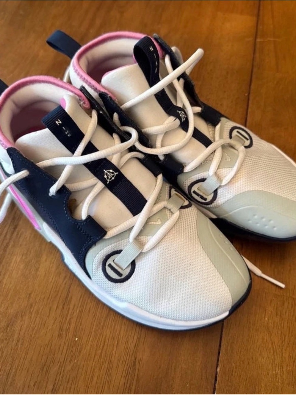 Nike Kids Athletic Sneakers - White, Navy & Pink Trim
